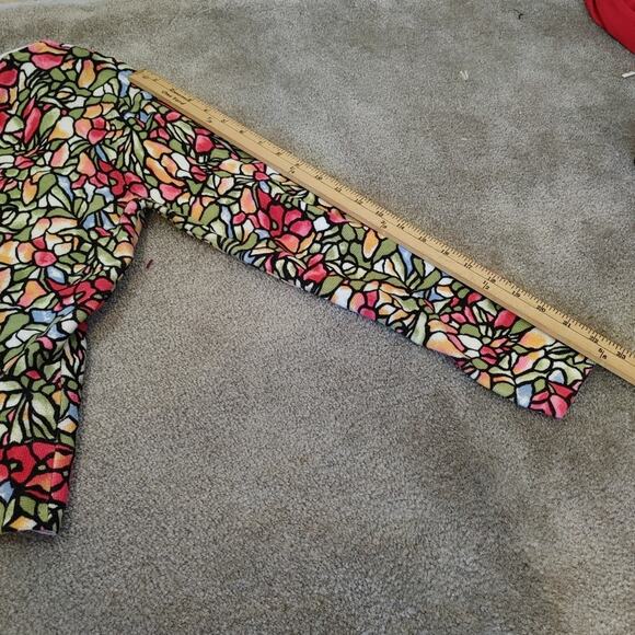 Talbots Size Medium Cotton Zipper Stained Glass Sweater Abstract Floral Print - Picture 2 of 9